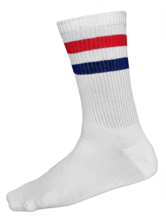 Chaussettes de sport homme, blanches à rayures | Vitsocks