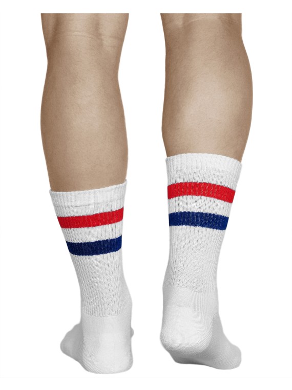 Chaussettes de sport homme, blanches à rayures | Vitsocks