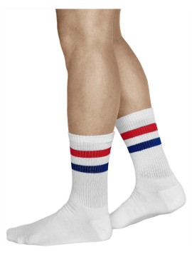 White sports socks with stripes. Mens crew socks | Vitsocks