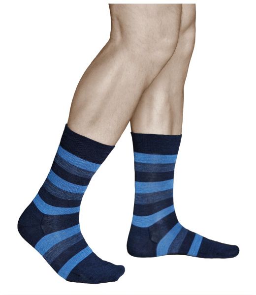 Mens navy merino wool socks with blue stripes Vitsocks